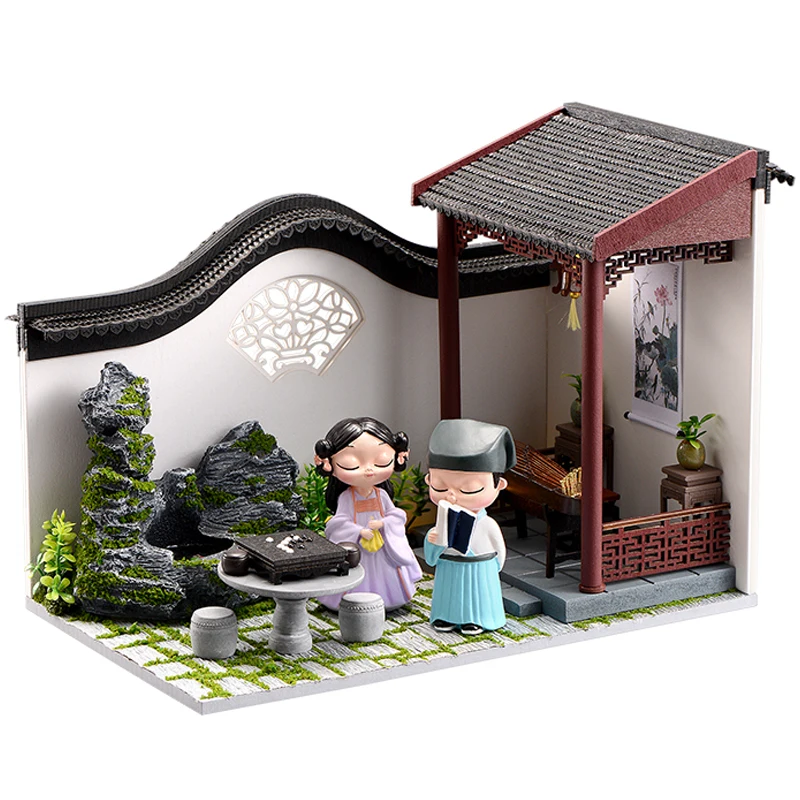 

DIY Dollhouse Rotate Music Box Miniature Assemble Kits Doll House With Furnitures Wooden House Toys For Children Christmas Gift