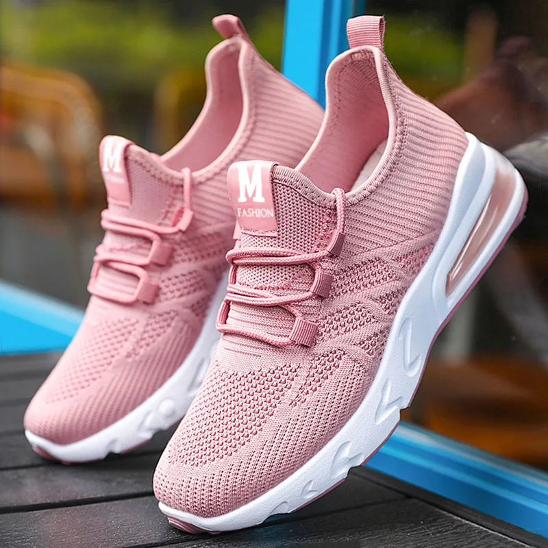 

Women's Shoes 2021 New Flying Woven Air Cushion Running Shoes Breathable Student Shoes Mesh Surface Lightweight
