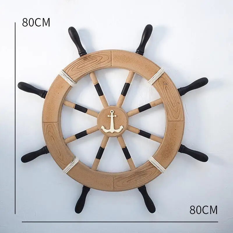 

80cm Mediterranean Ship Wooden Rudder Wall Decoration Vintage Room Decor Accessories Wood Boat Craft Anchor Antique Bar Decor