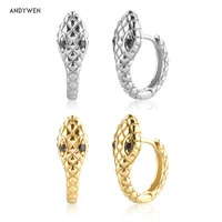 andywen 925 sterling silver gold snake circle huggies hoops women fashion luxury jewelry 2020 rock punk crystal loops piercing