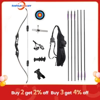 archery 56 takedown hunting recurve bow and arrow set metal riser right hand black longbow kit with 6pcs carbon arrows