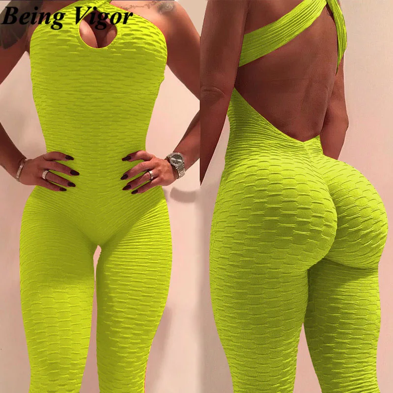 

Being Vigor Women Active Gym Criss Cross Back Sexy Jumpsuit Sport Spandex Ribbed One Piece Yoga Sets Bodycorn Bodysuit S-XL