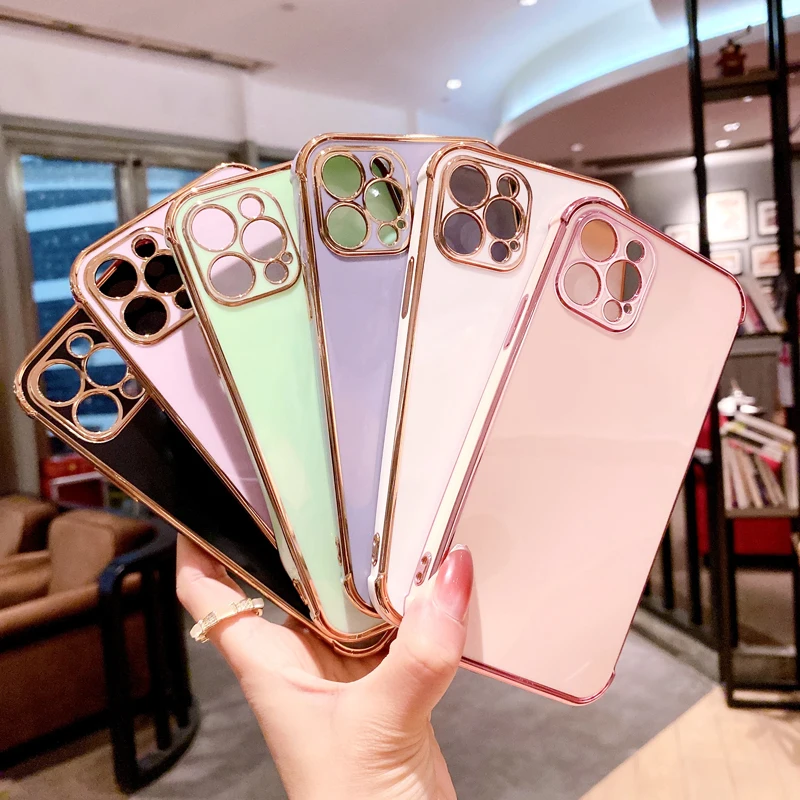 

Luxury Plating Silicone Case For iPhone 12 11 Pro Max XS XR X R 8 7 Plus 12Pro 11Pro iPhone12 Phone Full Protective Shell Covers