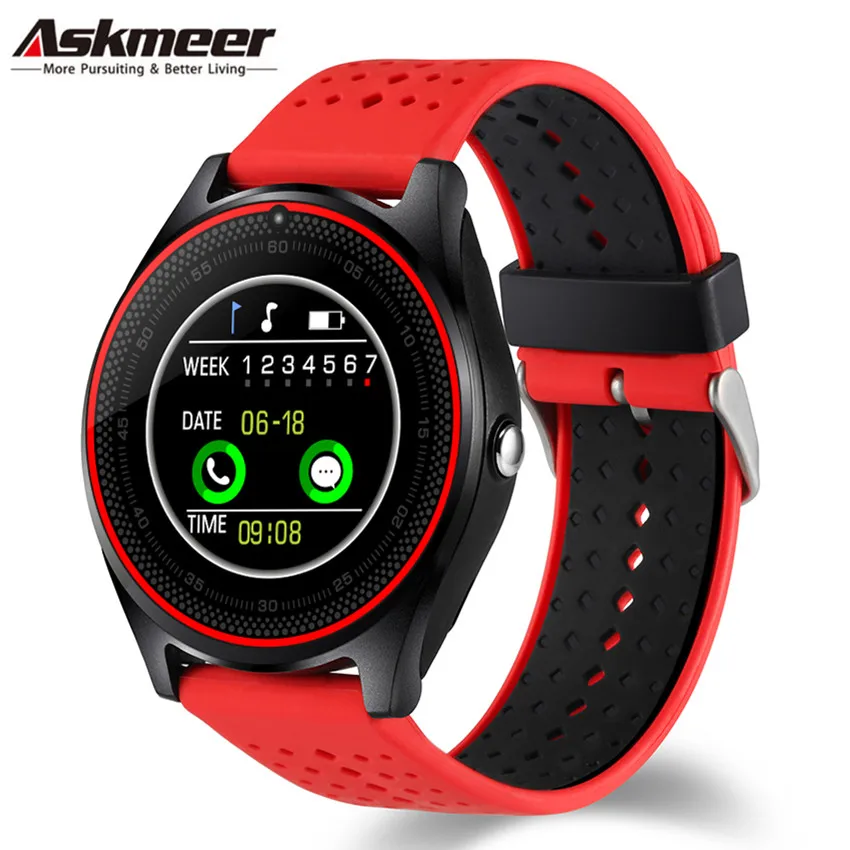 Askmeer V9 Bluetooth Смарт часы с камерой фитнес браслет монитор сна SIM TF карта Smartwatch PK DZ09