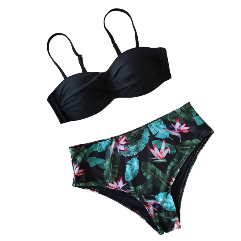 Женские бикини новинка 2021 купальник с высокой талией и цветочным принтом лифчик
