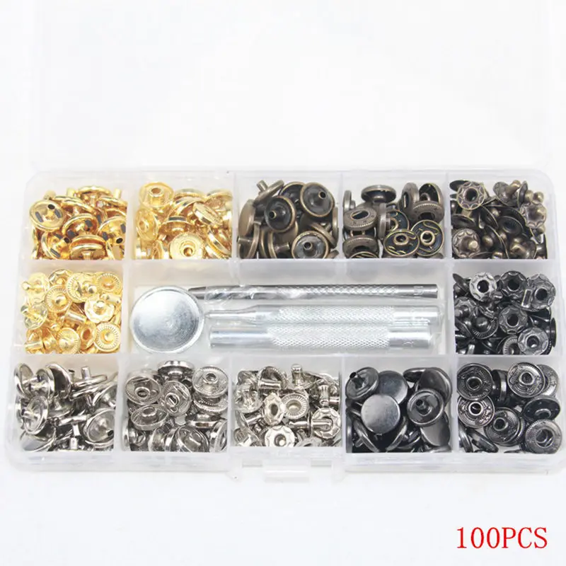 Металлические латунные кнопки для костюма бытовые + установочный инструмент