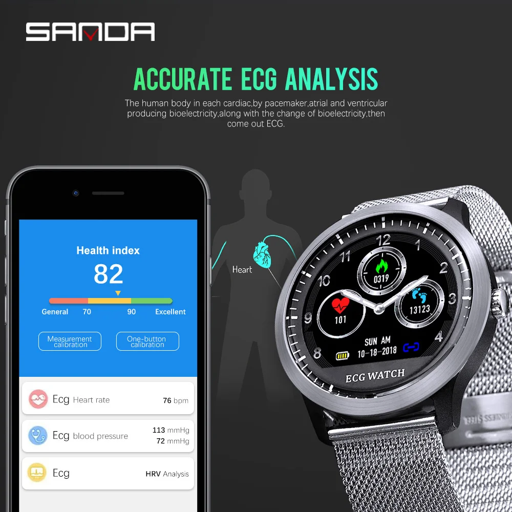 SANDA Band IP67 водонепроницаемые спортивные Смарт часы мужские пульсометр