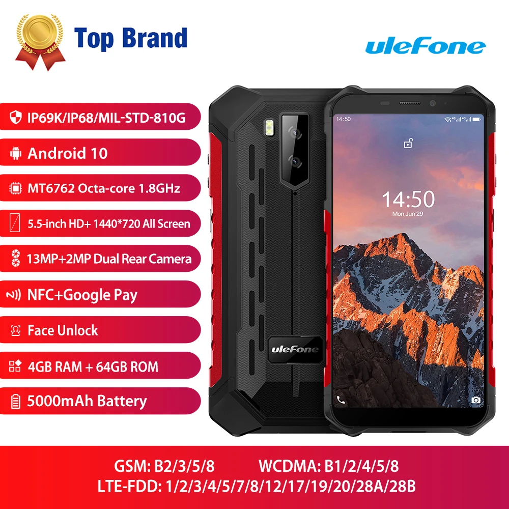 Ulefone Armor X5 Pro Прочный Водонепроницаемый Смартфон 4 ГБ+64 ГБ Android 10 0 Сотовый телефон NFC