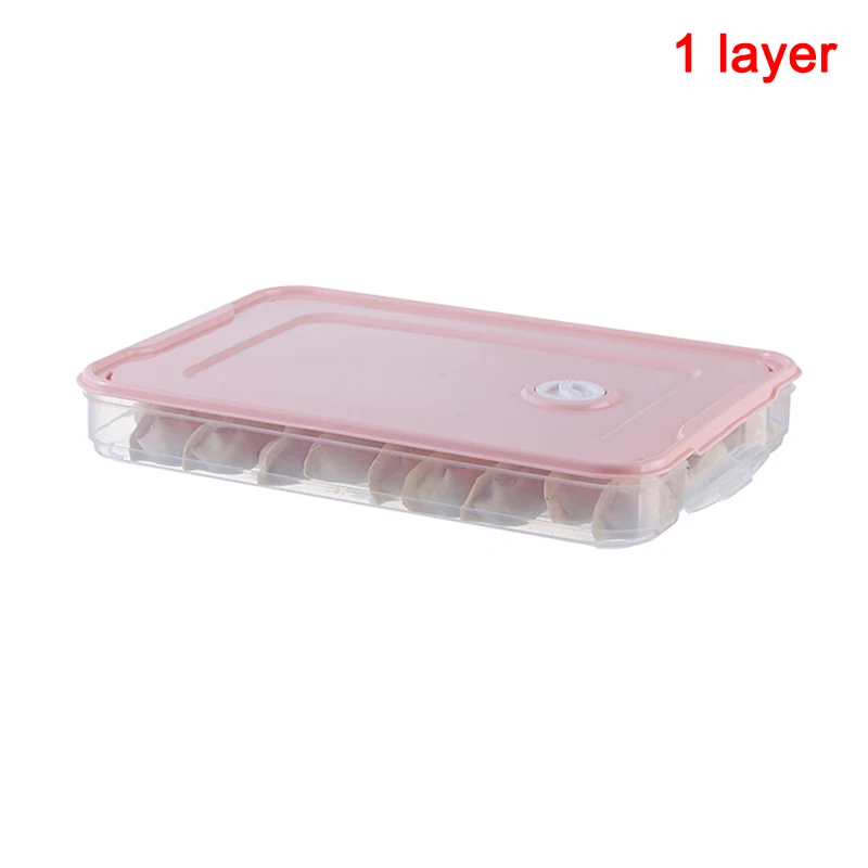 pink-1 layer Холодильник пельменей коробка для хранения с крышкой пластиковая морозильная камера холодильники Экономия пространства еда Органайзер стойка держатель лоток коробки - Цвет: pink-1 layer