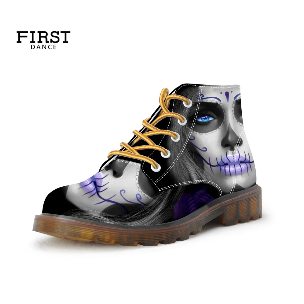 Новинка 2019 стильные женские ботинки с принтом черепа Модные ботильоны для женщин