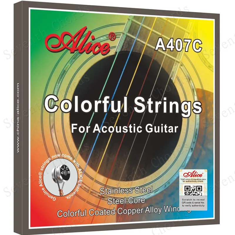 

2 Set Alice A407C Colored Folk Acoustic Guitar String Sets 1st-6th(011-052) Rainbow Colorful Color Acoustic Guitar String