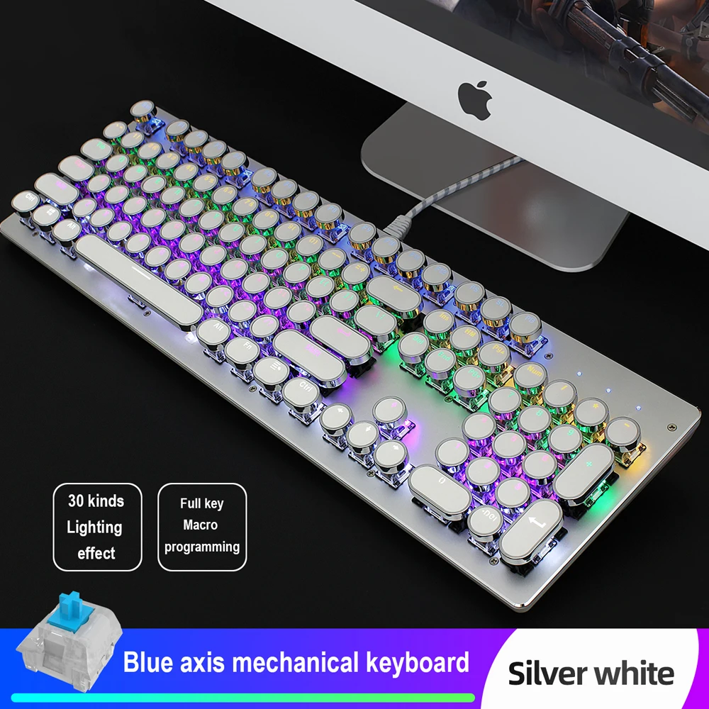 Механическая клавиатура с RGB подсветкой синяя металлическая панель