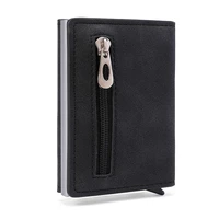 bisi goro mens solid zipper rfid anti theft magnet strong adsorption business bank credit card holder small wallet box purse