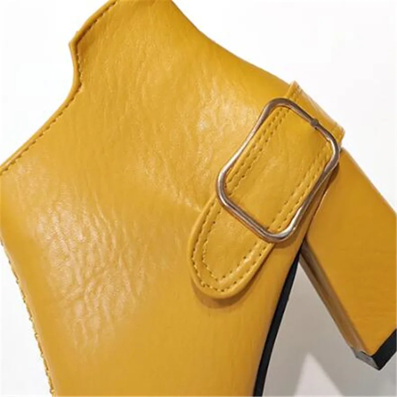 Женские ботинки на высоком каблуке Желтые Модные ботильоны в стиле ретро женская