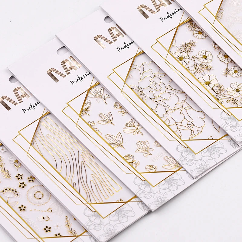 1 шт. 3D наклейки для ногтей Misscheering цветок волна золото