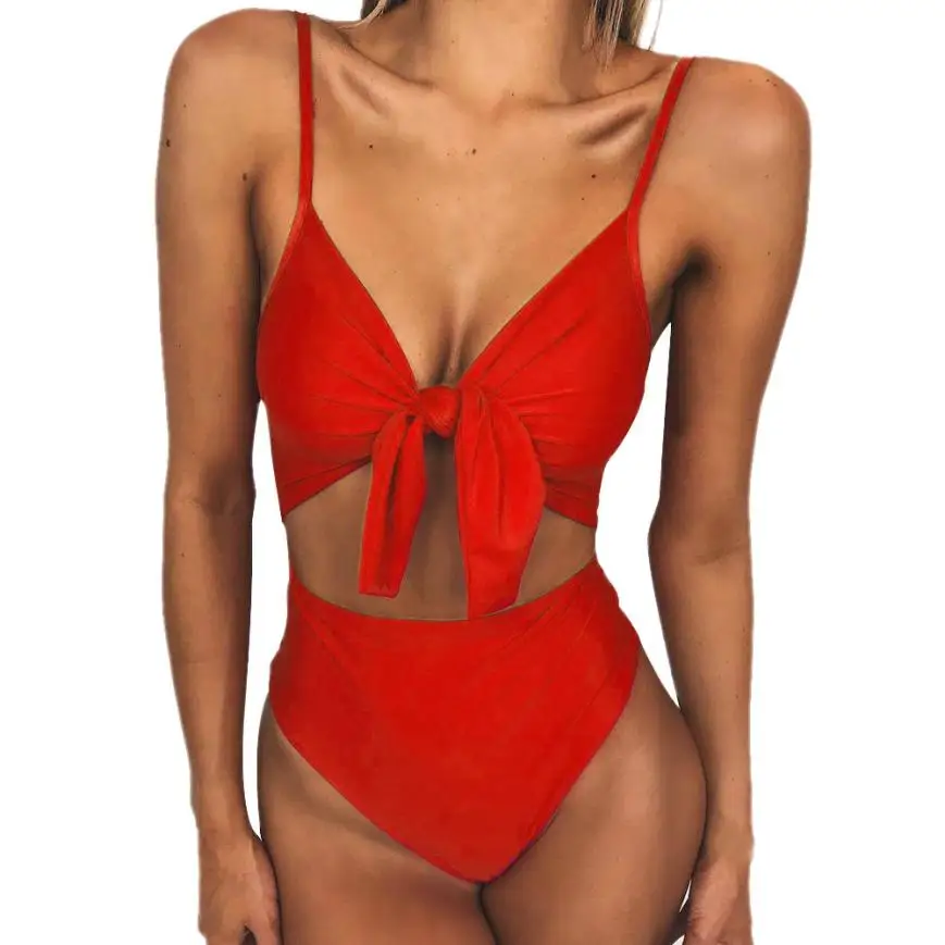 Женские купальные костюмы летний купальник 2020 однотонный бюстгальтер с бантом