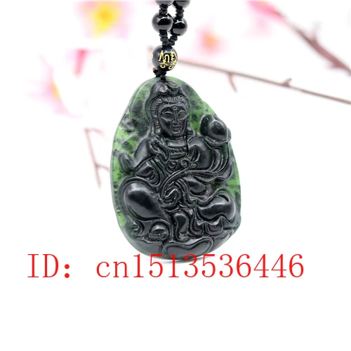 Китайский черный зеленый нефритовый кулон Гуаньинь натуральная ручная резьба