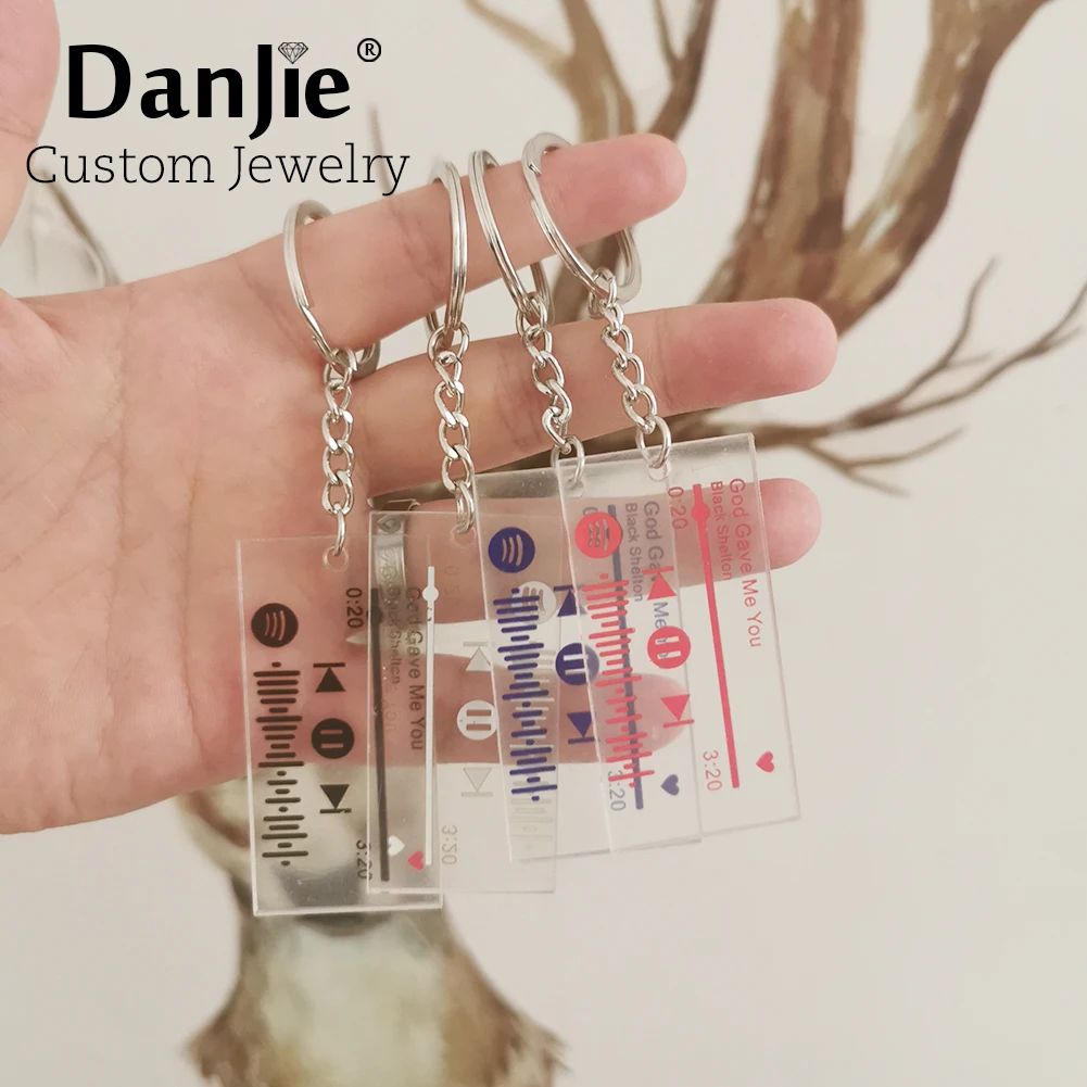 

Personalized Acrylic Music Spotify Code Rectangle Keychain Custom Song Singer Name Couples Friends Key Door Ring Christmas Gifts