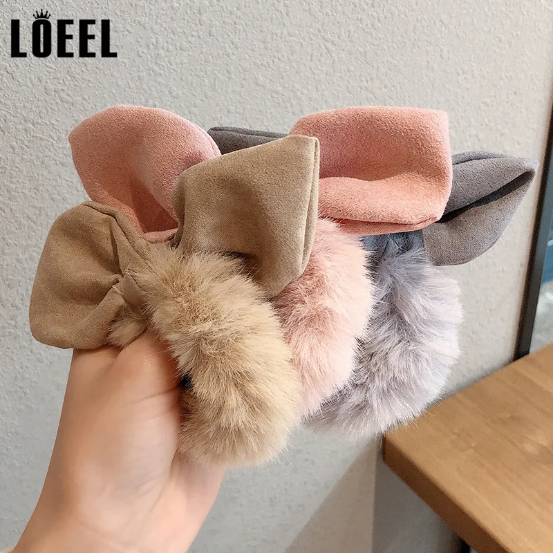 Резинка для волос женская плюшевая эластичная повязка на голову с милыми