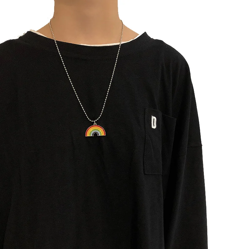 

Silver Chain Rainbow Pendant Stainless Steel Choker Necklace Women Statement Collares Bohemian Jewelry Gift Collier Cheap