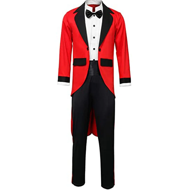 

Takerlama The Greatest Showman Costumes PT Barnum Red Circus Ring Master Tailcoat Jacket Adult Men Boys Party Outfits