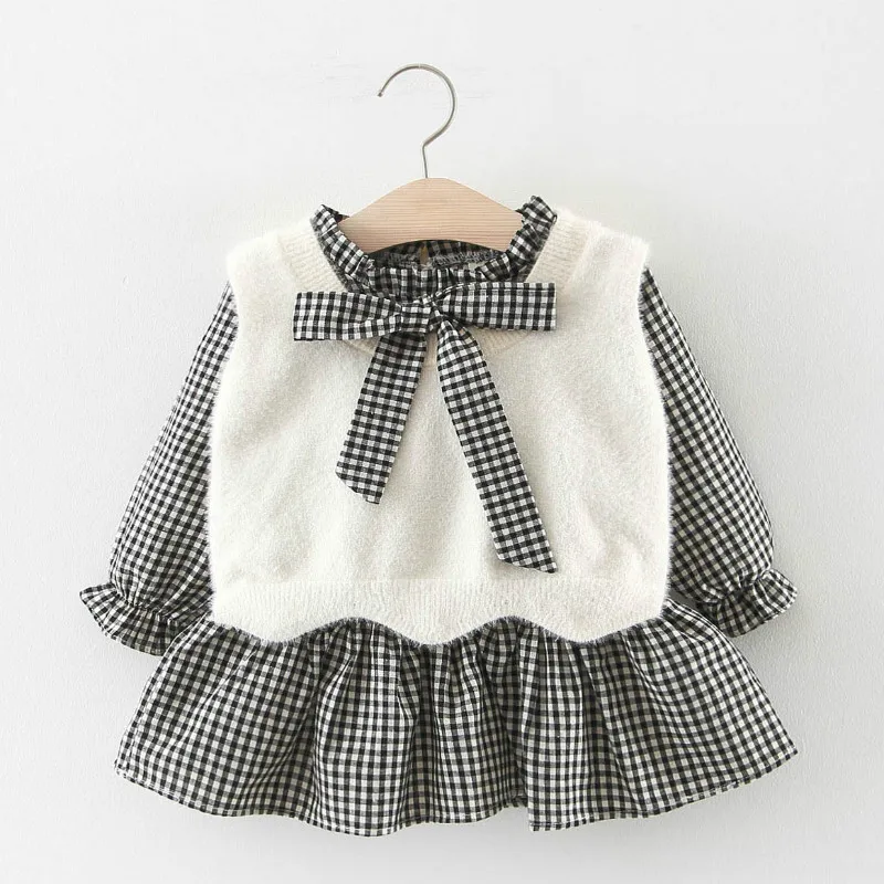 Infantil Vestido/платье для маленьких девочек сезон осень-зима модное платье в клетку с