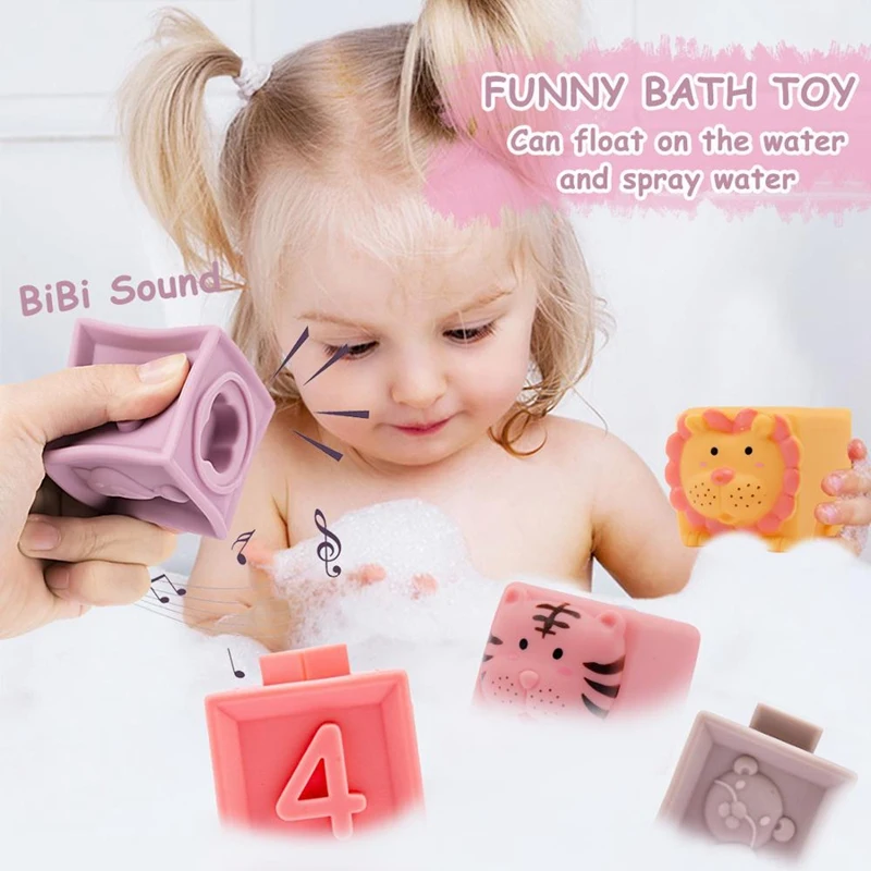

12Pcs Baby Soft BUilding Silicone Blocks Sensory Teething SqUeeze Toys NUmbers Animals Shapes Grasp Toy Infant Bath Toy