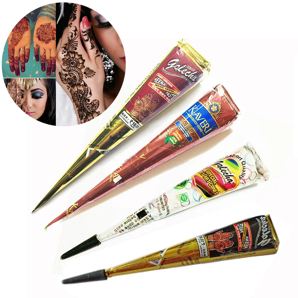 

New Henna Tattoo Paste Black Brown Red White Henna Cones Indian For Temporary Tattoo Sticker Body Paint Art Cream Cone
