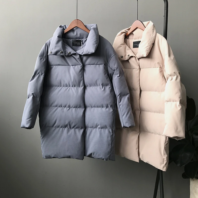 Женское длинное хлопковое пальто свободное теплое из плотного хлопка модель H00366