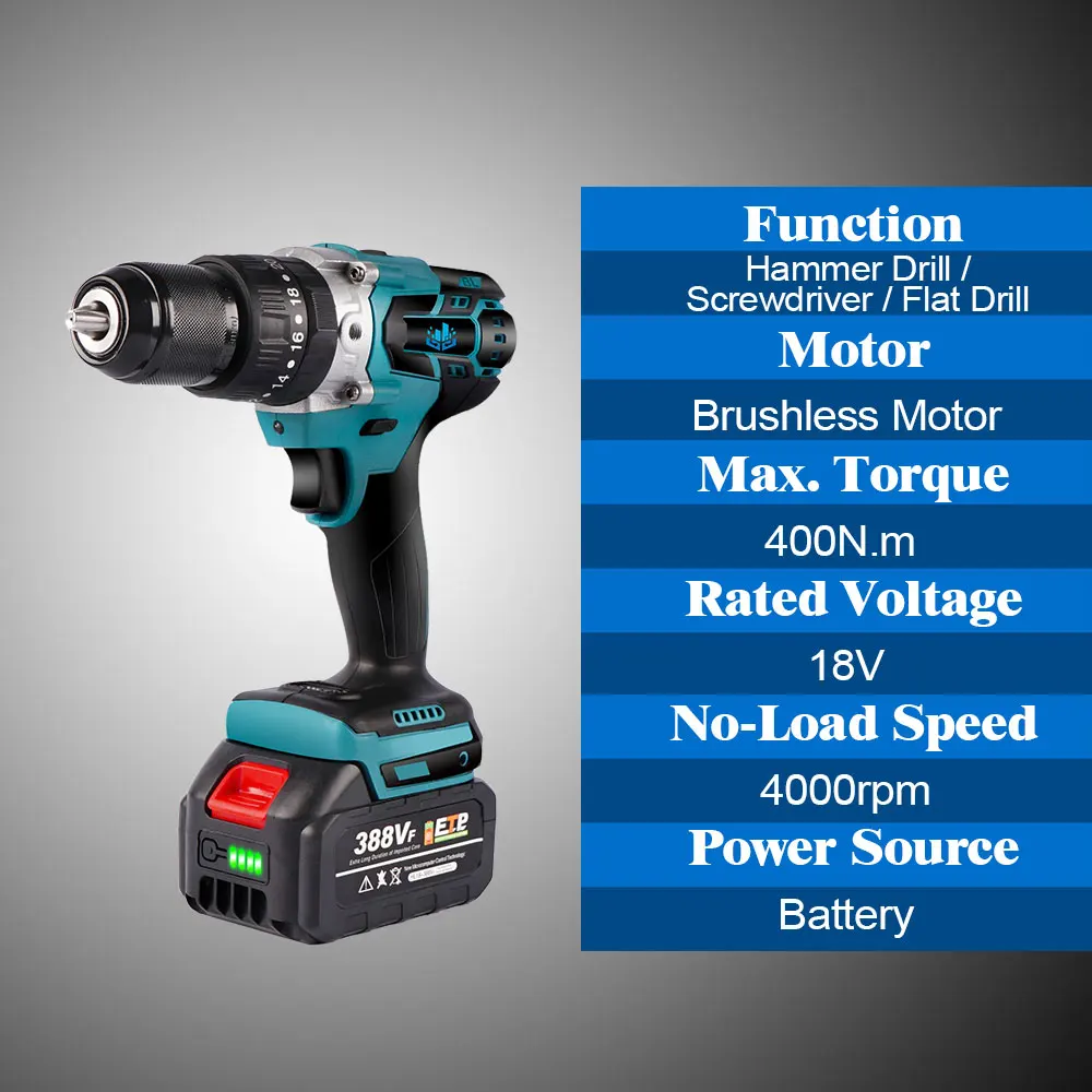 3-в-1 бесщеточная электрическая Ударная дрель аккумуляторная ударная отвертка