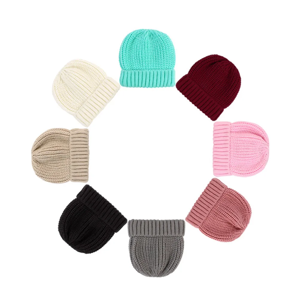 

Шапка для маленьких мальчиков, шапка для маленьких девочек, вязаные детские аксессуары для 0-3 месяцев, зимняя теплая однотонная шапка для фо...