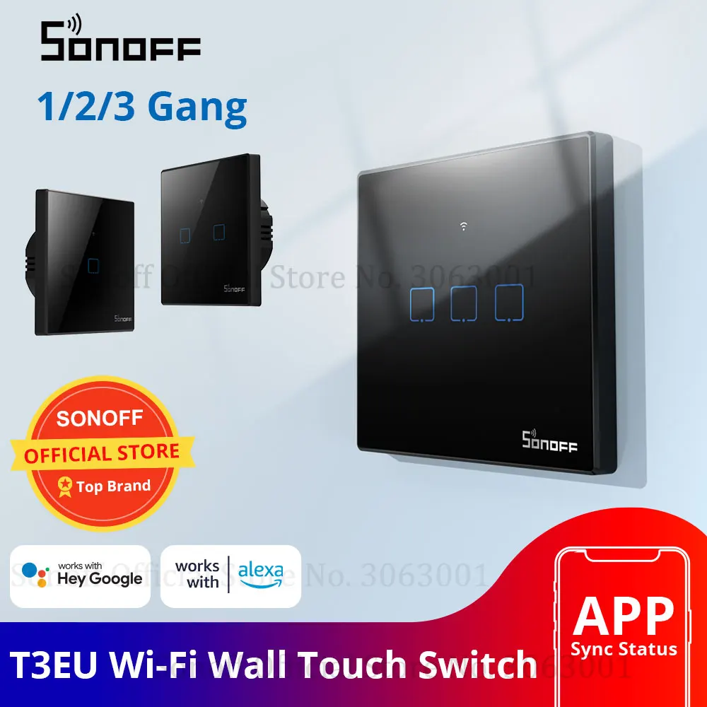 Интеллектуальный выключатель света SONOFF T3EU TX Smart Wi-Fi настенный сенсорный Черный с