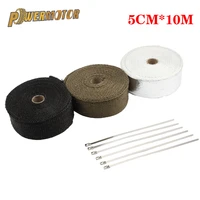 50mm10m motorcycle heat exhaust pipe heat shield thermal tape wrap insulation kit fiberglass exhaust tape with stainless ties