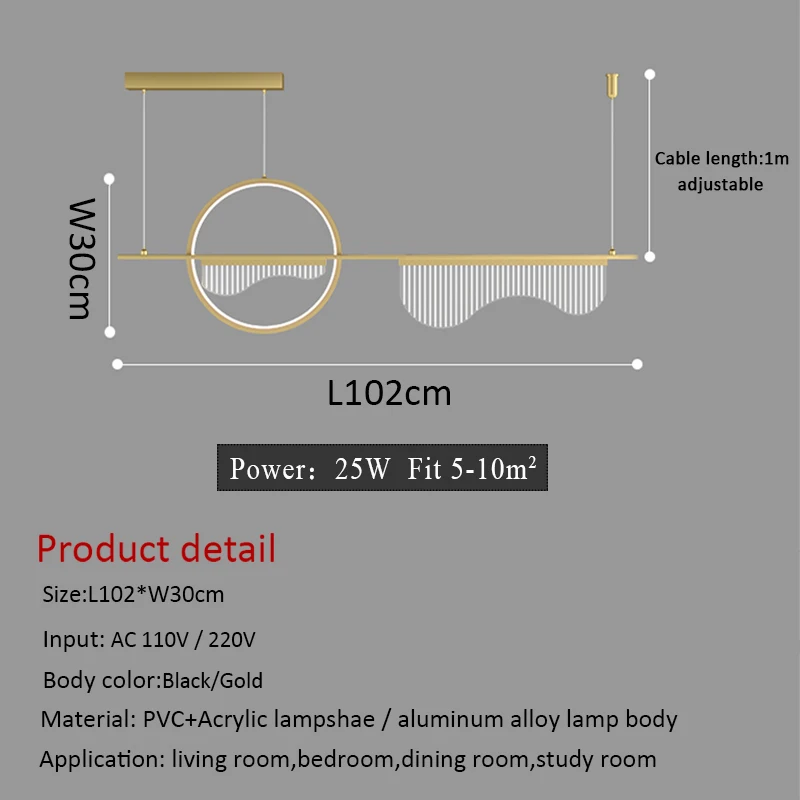 

Home Indoor LED Pendant Lights for Living room Dining Room Decor Lights Modern Hanging Lighting Led Pendant lamp Gold Black 25w