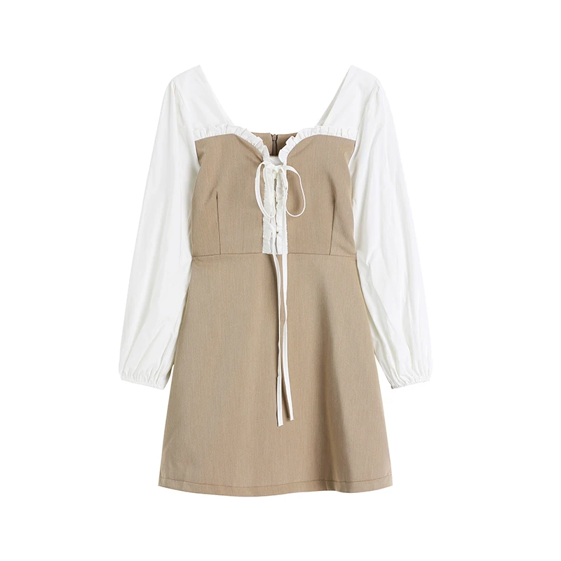 

Qeils Autumn Women Dress Vintage Elegant Korean Style All-Match High Waist A-Line French V-Neck Slim Sweet Retro Dresses Female