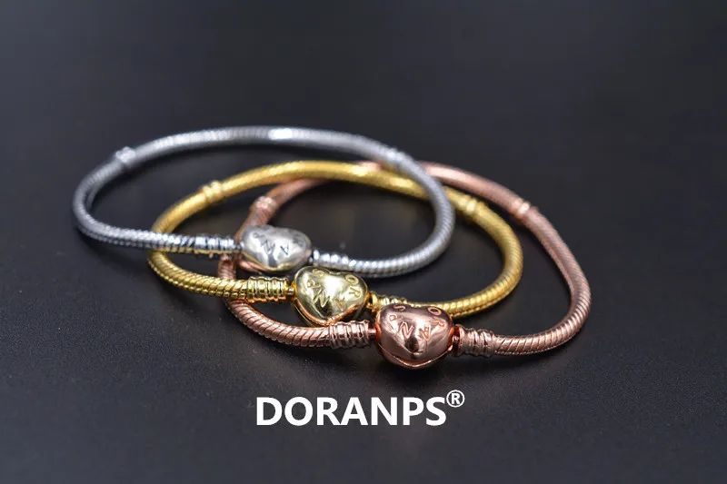 

DORANPS charm 925 beads braclet bangle womens heart bracelets moments snake chain jewelry making