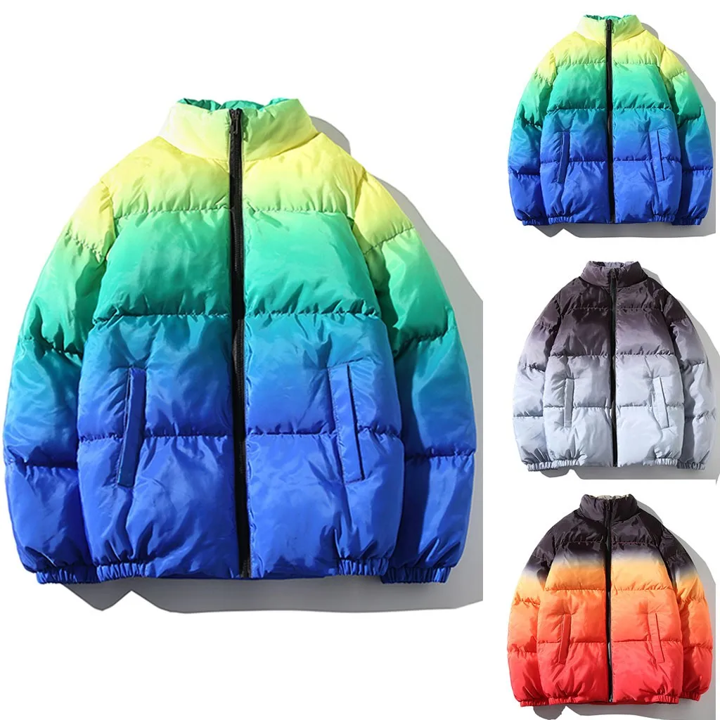 

Vogue Brand Men Tie Dyeing Parka Cotton Padded Winter Jacket Male Solid Color Stand Collar Zipper Thick Warm Coats Parkas