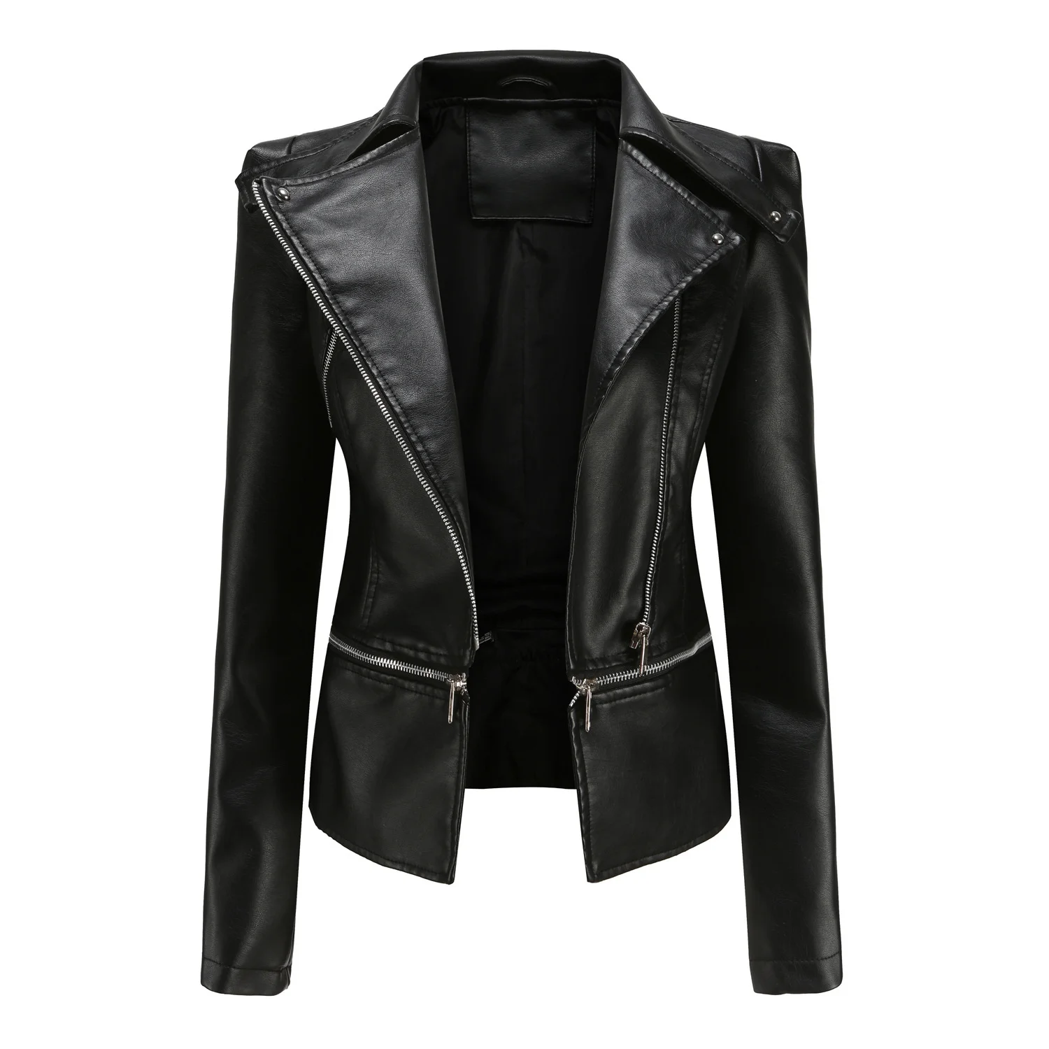

Rosetic Gothic Motorbike Woman Slim PU Leather Coats 2021 Spring Women Faux Leather Jacket Black Zippers Long Sleeve Goth Female