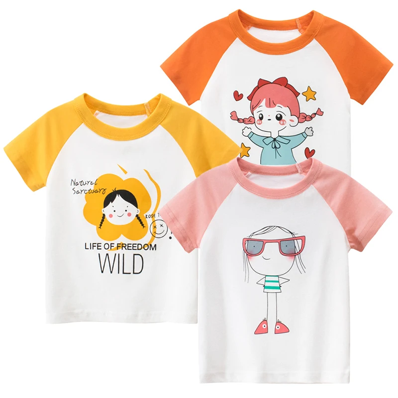 Футболка для девочек детская футболка с принтом летняя одежда круглым вырезом и