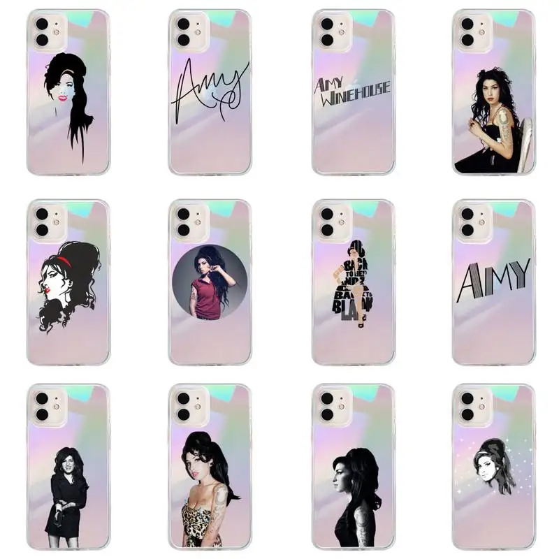 

Amy Winehouse Singer Phone Case for iPhone huawei P 7 8 9 11 12 10 30 40 S X XS XR MINI Pro Max Plus laser Transparent Glitter
