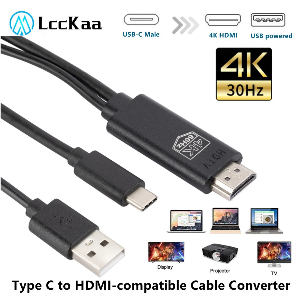 LccKaa Тип C к HDMI-совместимый кабель адаптер конвертер USB 3. 0 4k с зарядкой HDTV видео для