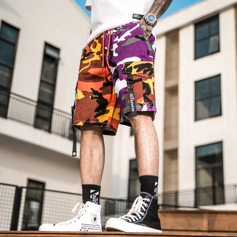 Шорты карго мужские с эластичным поясом хлопок камуфляжные короткие штаны