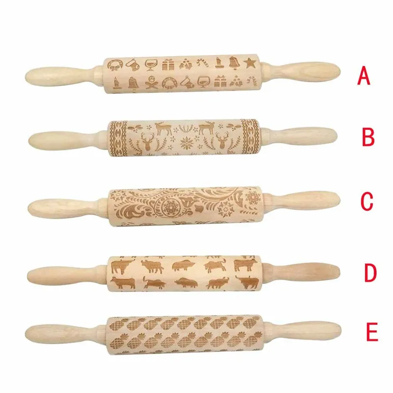 Рождественская Скалка Деревянная Выгравированная резная тисненая скалка для