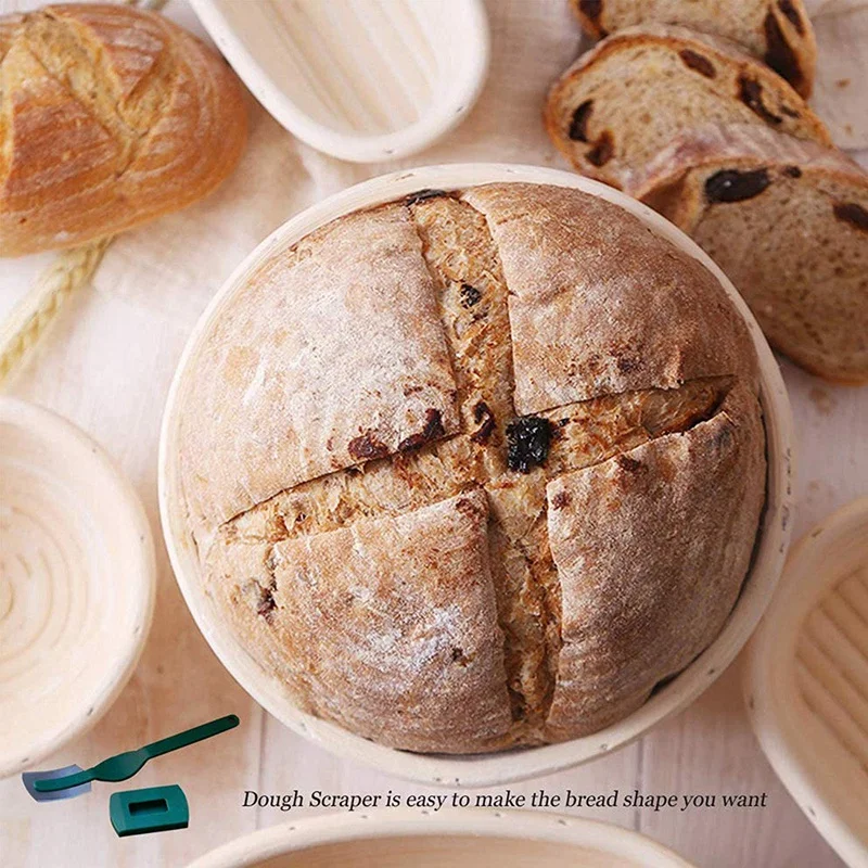

10 inch Round Bread Proofing Basket Fermentation Country Basket with Bakeware Set+Bread Knife Bread Lame+Dough Whisk+Basket Clea