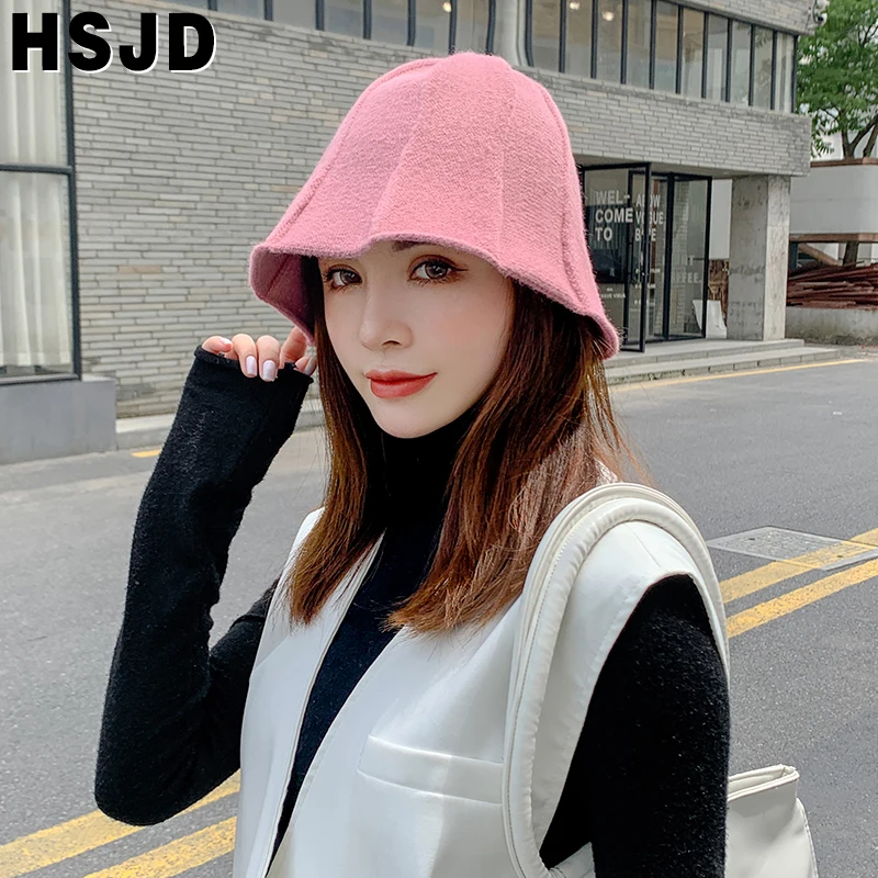 Solid Color Knitted Hats Vintage Bucket Hat Women's Autumn and Winter Fisherman Hat Fashion Skullies Casual Outdoor Female Cap