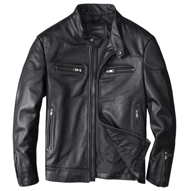 

Мужские кожаные куртки, мотоциклетная кожаная куртка из натуральной коровьей кожи, приталенная куртка для мужчин