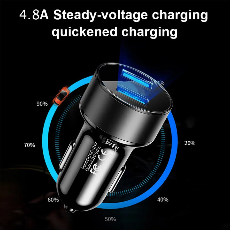 

4.8A Mini USB Car Charger For iPhone 12 Mobile Phone Tablets Fast Charger Car-Charger Dual USB Car Phone Charger Adapter in Car