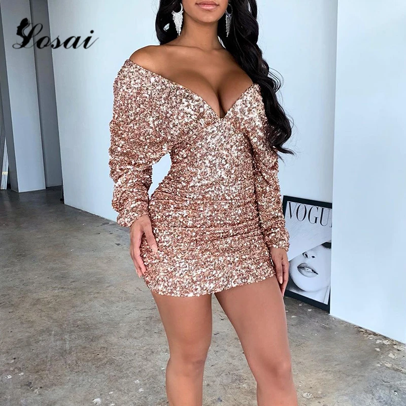 Сексуальные вечерние платья с блестками и открытыми плечами женское облегающее