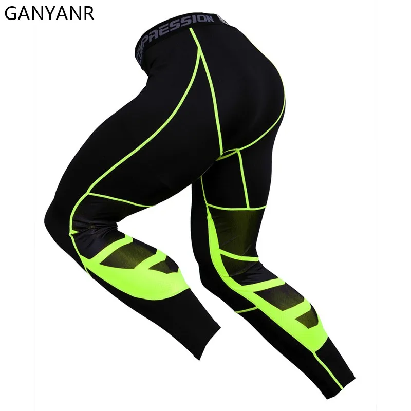 

GANYANR Running Tights Men Gym Compression Pants Leggings Sportswear Fitness Sexy Sports Basketball Yoga Long Workout Training