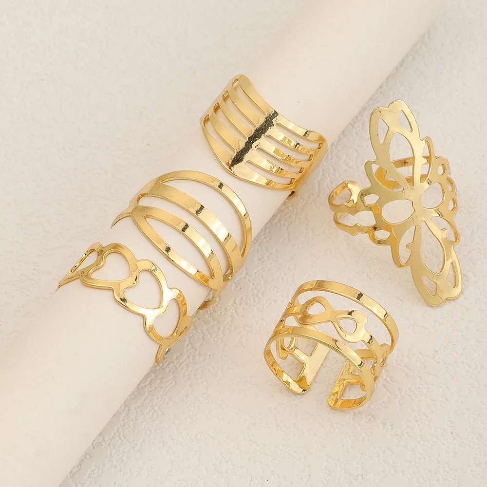 

5pcs/sets Bohemia Wave Gold Color Joint Ring Sets for Women Charms Hollow Geometric Simple Ring Sets Party Jewely Accessories